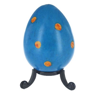 Blue Soapstone Egg with Orange Polkadots and Free Stand